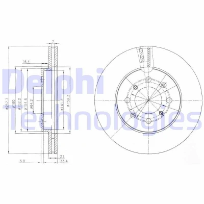 Bilde av DELPHI BG4148C Bremseskiver 258 21 4 ventilert belagt ubehandlet uten hjullager, ABS sensorring HONDA: Jazz 2
