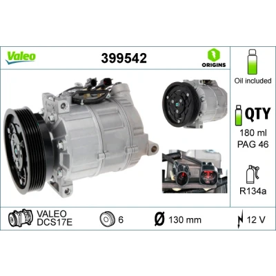 Bilde av VALEO 399542 Kompressor DCS17E 12 PAG 46 R134a med kompressorlje VOLVO: XC90 I