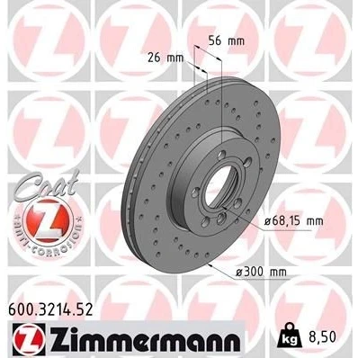 Bilde av ZIMMERMANN SPORT COAT Z 600.3214.52 Bremseskiver 300 26 6/5 5 112 innvendig ventilert, hullet belagt VOLKSWAGEN: Transporter 4 Bus,