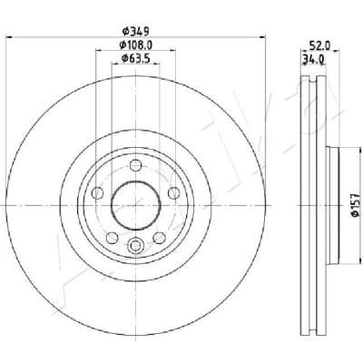 Bilde av ASHIKA 60 0L L17 Bremseskiver framaksel 349 34, 51,7 108 innvendig ventilert LAND ROVER: Range Rover Evoque
