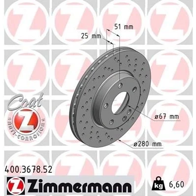 Bilde av ZIMMERMANN SPORT COAT Z 400.3678.52 Bremseskiver 280 25 6/5 5 112 innvendig ventilert, hullet belagt høy karbon MERCEDES BENZ: A Klasse, B Klasse