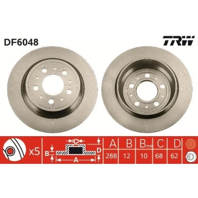 Bilde av TRW DF6048 Bremseskiver 288 12 5 108 fullt ut spraylakkert VOLVO: XC70 I Cross Country, V70 I, S70