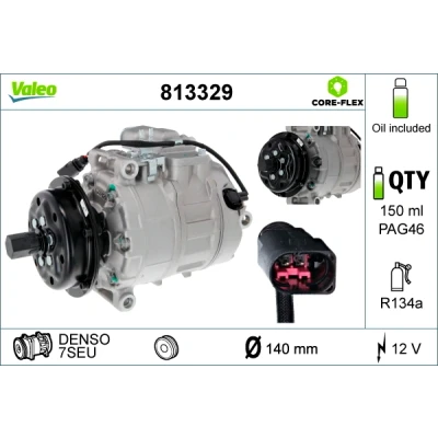 Bilde av VALEO 813329 Kompressor 7SEU 12 PAG 46 R 134a med kompressorlje NEW ORIGINAL PART VOLKSWAGEN: Multivan 5 (7HM, Transporter 5, Bus