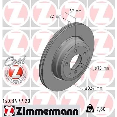 Bilde av ZIMMERMANN COAT Z 150.3477.20 Bremseskiver 324 22 6/5 5 120 innvendig ventilert, med sliss, nedsenket belagt høy karbon BMW: 3 Touring, Sedan