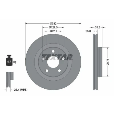 Bilde av TEXTAR PRO 92278803 Bremseskiver 332 28 05/05 127 utvendig ventilert belagt uten hjulfestebolt, hjulnav JEEP: WRANGLER 3