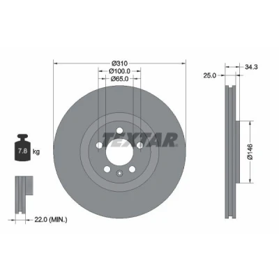 Bilde av TEXTAR PRO+ 92275905 Bremseskiver 310 25 05/06 100 innvendig ventilert belagt høy karbon uten hjulfestebolt, hjulnav AUDI: A1 Sportback
