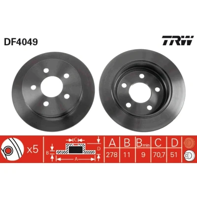 Bilde av TRW DF4049 Bremseskiver 278 11 5 118 fullt ut spraylakkert