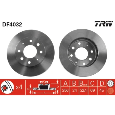 Bilde av TRW DF4032 Bremseskiver 256 24 4 111 ventilert spraylakkert