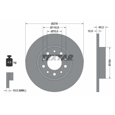 Bilde av TEXTAR PRO 92145203 Bremseskiver 278 12 05/10 110 fullt ut belagt uten hjulfestebolt, hjulnav ALFA ROMEO: 159 Sportwagon, Sedan