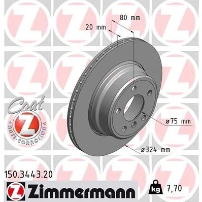 Bilde av ZIMMERMANN COAT Z 150.3443.20 Bremseskiver 324 20 6/5 5 120 innvendig ventilert belagt høy karbon BMW: X5