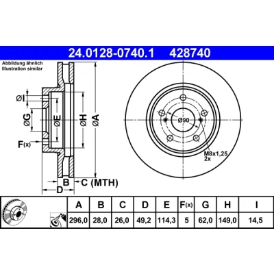 Bilde av ATE 24.0128 0740.1 Bremseskiver 296,0 28,0 5 114,3 ventilert belagt LEXUS: IS 2, 3