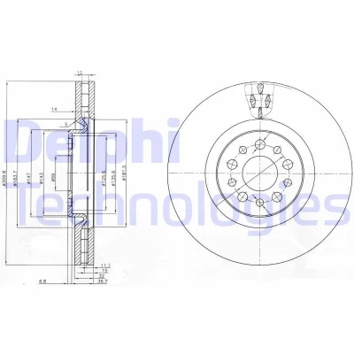 Bilde av DELPHI BG3898 Bremseskiver 310 32 5 ventilert oljet ubehandlet uten hjullager, ABS sensorring PEUGEOT: 807, CITROËN: C8