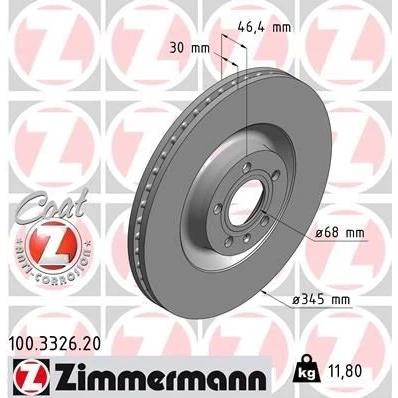 Bilde av ZIMMERMANN COAT Z 100.3326.20 Bremseskiver 345 30 6/5 5 112 innvendig ventilert belagt høy karbon AUDI: A4 B7 Avant, B6 Sedan