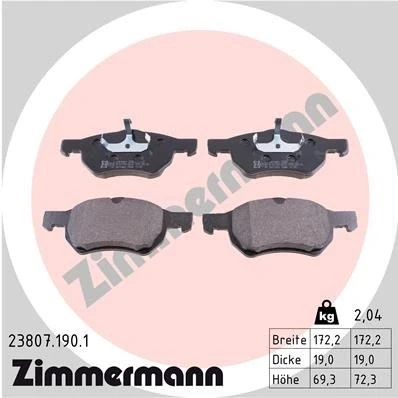 Bilde av ZIMMERMANN 23807.190.1 Bremseklosser Bildet viser leveranseinnholdet CHRYSLER: Voyager 4, / Grand 3