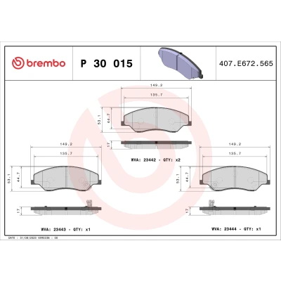 Bilde av BREMBO P 30 015 Bremseklosser med akustisk slitasjevarsel uten tilbehør