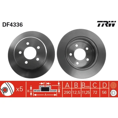 Bilde av TRW DF4336 Bremseskiver 290 12,5 5 114,3 fullt ut spraylakkert CHRYSLER: VOYAGER 4