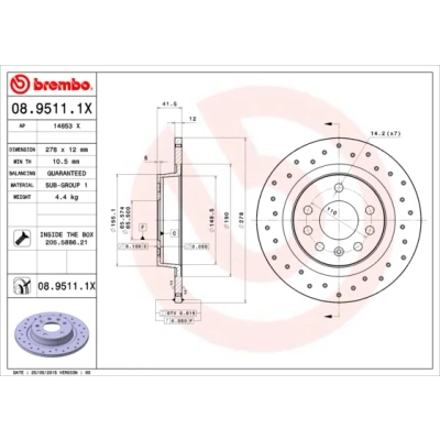 Bilde av BREMBO XTRA LINE 08.9511.1X Bremseskiver 278 12 5 fullt ut, hullet belagt med skruer SAAB: 9 3 Sedan, Stasjonsvogn, Cabrio