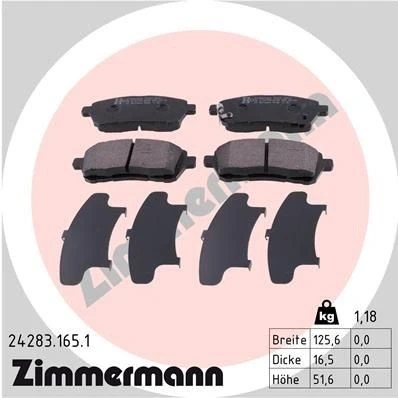 Bilde av ZIMMERMANN 24283.165.1 Bremseklosser med akustisk slitasjevarsel Bildet viser leveranseinnholdet FORD: FIESTA 6, MAZDA: 2 Hatchback