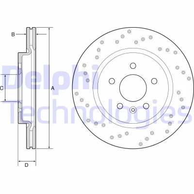 Bilde av DELPHI BG4923C Bremseskiver 315 23 5 ventilert belagt ubehandlet uten hjullager, ABS sensorring
