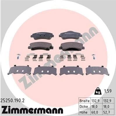 Bilde av ZIMMERMANN 25250.190.2 Bremseklosser med skruer Bildet viser leveranseinnholdet, fjær CITROËN: C4 II Cactus