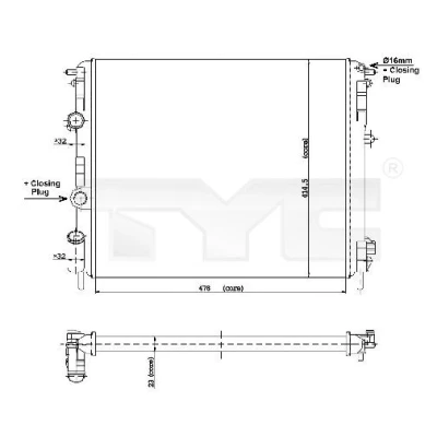 Bilde av TYC 728 0010 Radiator 478 415 23 Kjøleribber satt sammen mekanisk RENAULT: Kangoo I