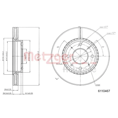 Bilde av METZGER 6110467 Bremseskiver framaksel 275 26 4 114,3 innvendig ventilert spraylakkert, Krysssliping