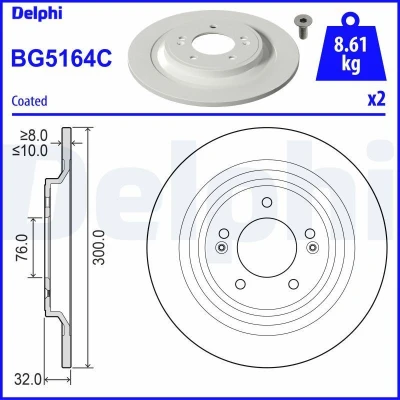 Bilde av DELPHI Bremseskive 300mm 10mm 5 fullt ut belagt BG5164C Bremseskiver, Skivebremser