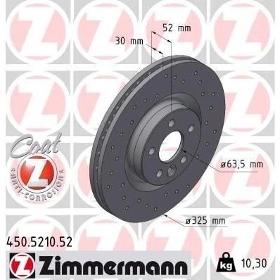 Bilde av ZIMMERMANN SPORT COAT Z 450.5210.52 Bremseskiver 325 30 6/5 5 108 innvendig ventilert, hullet belagt høy karbon LAND ROVER: Range Rover Evoque