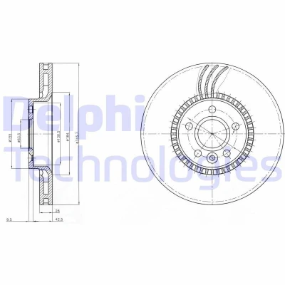 Bilde av DELPHI BG3784 Bremseskiver 316 28 5 ventilert oljet ubehandlet uten hjullager, ABS sensorring VOLVO: XC90 I, V70 3, S60 I