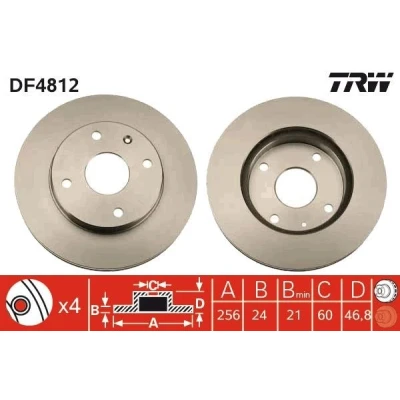 Bilde av TRW DF4812 Bremseskiver 256 24 4 114,3 ventilert spraylakkert