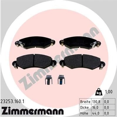 Bilde av ZIMMERMANN 23253.160.1 Bremseklosser med akustisk slitasjevarsel skruer Bildet viser leveranseinnholdet SUZUKI: IGNIS 2, SUBARU: JUSTY 3