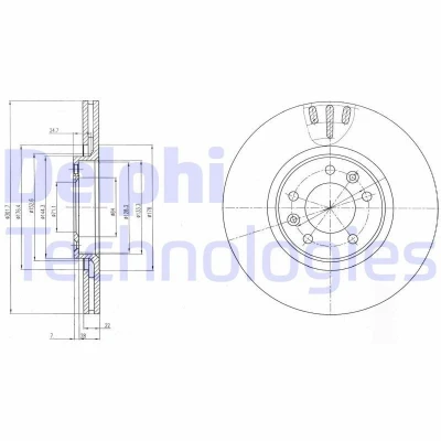 Bilde av DELPHI BG4150 Bremseskiver 302 22 5 ventilert oljet ubehandlet uten hjullager, ABS sensorring CITROËN: C6 Sedan