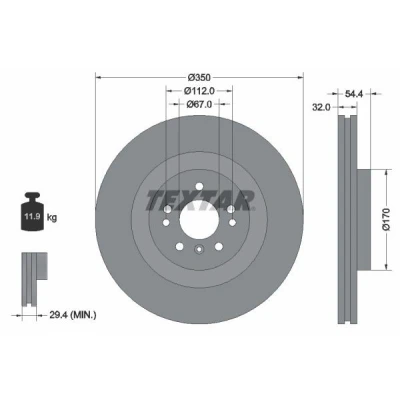Bilde av TEXTAR PRO+ 92284205 Bremseskiver 350 32 05/08 112 innvendig ventilert belagt høy karbon uten hjulfestebolt, hjulnav MERCEDES BENZ: GL, ML Klasse