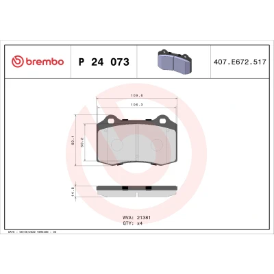 Bilde av BREMBO P 24 073 Bremseklosser ekskl. slitasjevarselkontakt uten tilbehør FORD: Focus Mk1 Hatchback, CITROËN: DS3 Cabrio