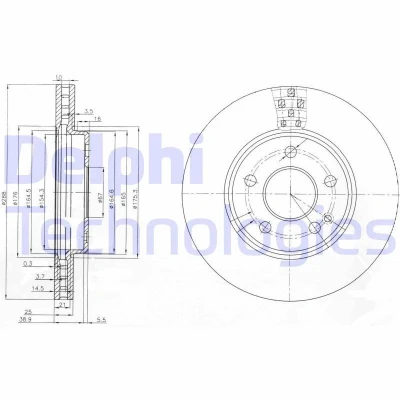 Bilde av DELPHI BG3909 Bremseskiver 288 25 5 ventilert oljet ubehandlet uten hjullager, ABS sensorring MERCEDES BENZ: A Klasse, B Klasse
