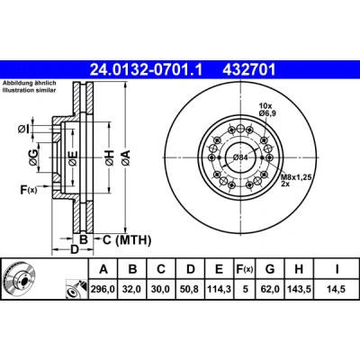Bilde av ATE 24.0132 0701.1 Bremseskiver 296,0 32,0 5 114,3 ventilert belagt LEXUS: GS II, IS I Sedan