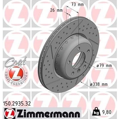 Bilde av ZIMMERMANN FORMULA F COAT Z 150.2935.32 Bremseskiver 338 26 6/5 5 120 innvendig ventilert, slisset / perforert, todelt bremseskive belagt høy karbon