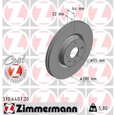 Bilde av ZIMMERMANN 370.4407.20 Bremseskiver 280 22 5/4 4 100 innvendig ventilert belagt MAZDA: MX 5 IV