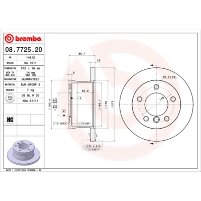 Bilde av BREMBO 08.7725.20 Bremseskiver 272 16 5 fullt ut høy karbon MERCEDES BENZ: G Klasse SUV, Sprinter 3 T Flatvogn lastebil/Chassis, Minibuss