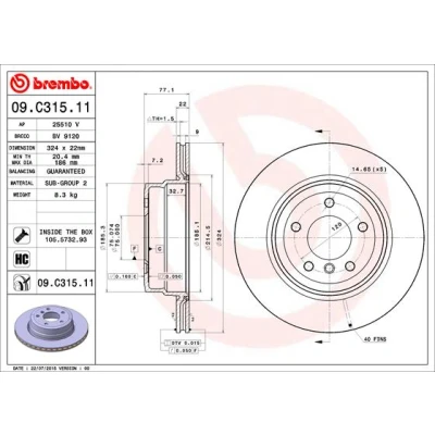 Bilde av BREMBO COATED DISC LINE 09.C315.11 Bremseskiver 324 22 5 innvendig ventilert belagt høy karbon med skruer BMW: 1 Cabrio, Coupé