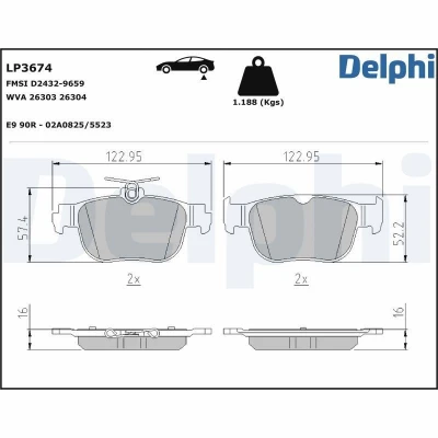 Bilde av DELPHI LP3674 Bremseklosser ikke klargjort for slitasjeindikator med antihyle blikk uten tilbehør