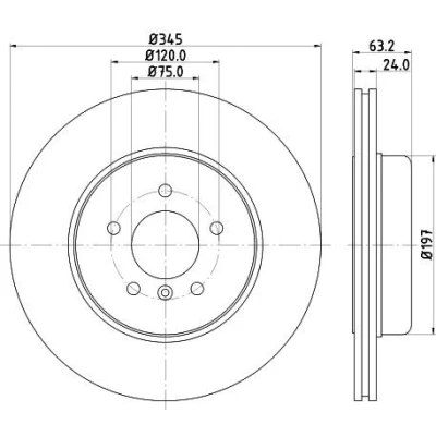 Bilde av HELLA PRO 8DD 355 119 341 Bremseskiver 345 24 05/06 120 utvendig ventilert belagt uten hjulfestebolt, hjulnav BMW: 5 Touring, Sedan