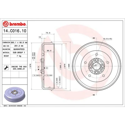 Bilde av BREMBO 14.C016.10 Bremsetrommel 260