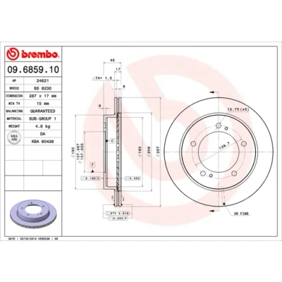 Bilde av BREMBO 09.6859.10 Bremseskiver 287 17 5 innvendig ventilert SUZUKI: Jimny SUV