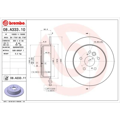 Bilde av BREMBO COATED DISC LINE 08.A333.11 Bremseskiver 303 9 5 fullt ut belagt TOYOTA: RAV4 II SUV