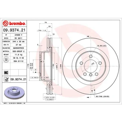 Bilde av BREMBO COATED DISC LINE 09.9374.21 Bremseskiver 344 30 5 innvendig ventilert belagt høy karbon LAND ROVER: Range Rover 3