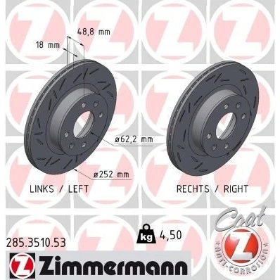 Bilde av ZIMMERMANN 285.3510.53 Bremseskiver 252 18 6/4 4 100 innvendig ventilert, med sliss belagt KIA: Picanto I, HYUNDAI: i10 II Hatchback