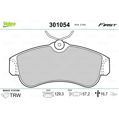 Bilde av VALEO 301054 Bremseklosser FIRST framaksel ekskl. slitasjevarselkontakt uten antiskrike blikk NISSAN: Almera II Hatchback, Primera Hatchback
