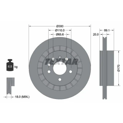 Bilde av TEXTAR 92164900 Bremseskiver 300 20 05/07 110 utvendig ventilert uten hjulfestebolt, hjulnav SAAB: 9 5 Stasjonsvogn, Sedan