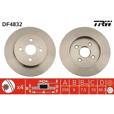 Bilde av TRW DF4832 Bremseskiver 259 9 4 100 fullt ut spraylakkert TOYOTA: Yaris II Hatchback, III iQ
